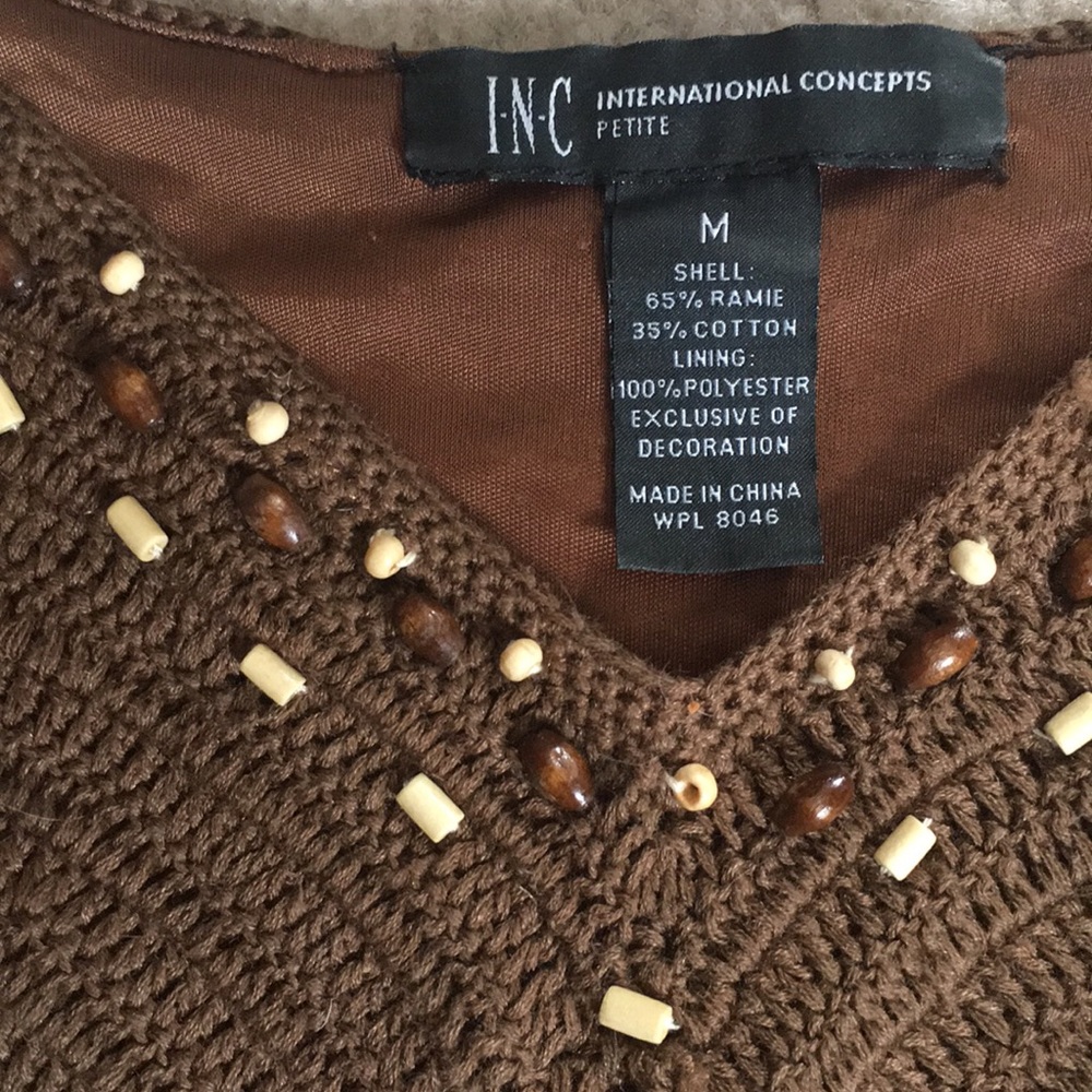 INC size M boho chic crocheted top. Dark brown